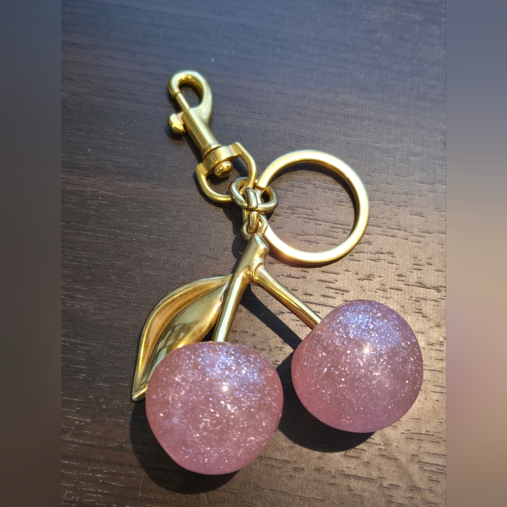 Gold and Pink Cherry Keychain